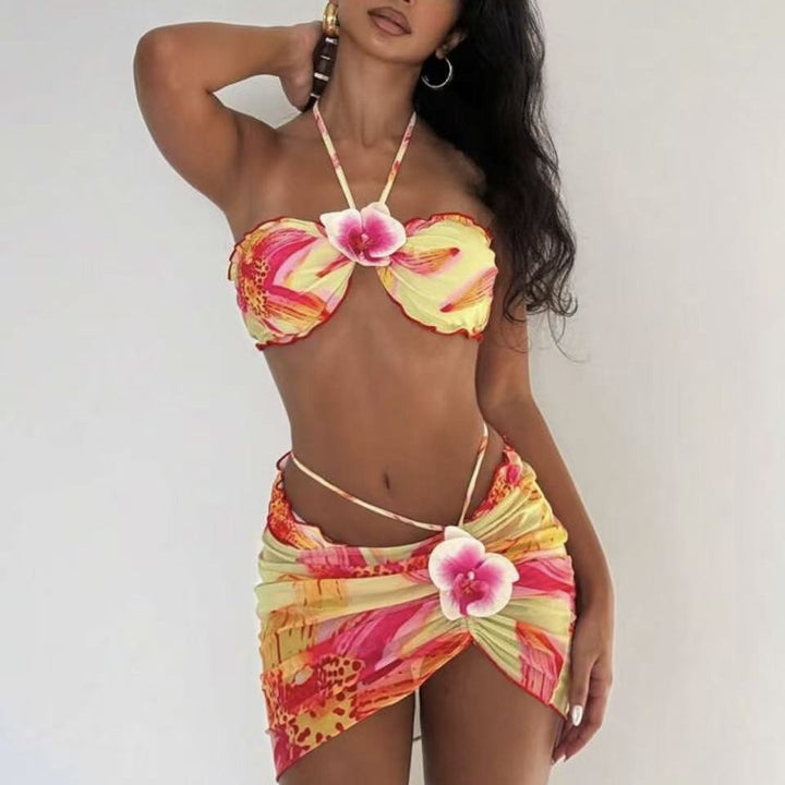 Women's Bikini Set with Floral Wrap Skirt Mune Fashion