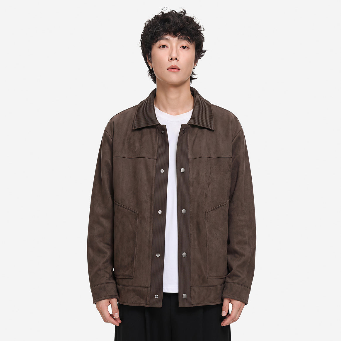 Men's overshirt jacket in suede look with ribbed collar and press stud placket Mune Fashion