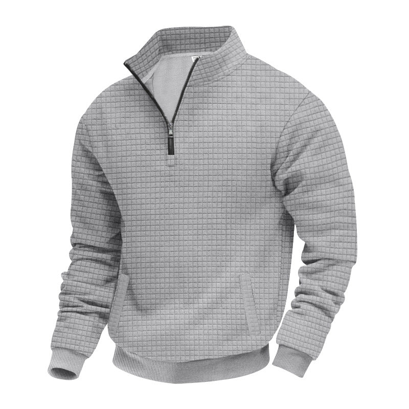 Men's waffle texture half-zip pullover with stand-up collar and subtle side pockets Mune Fashion