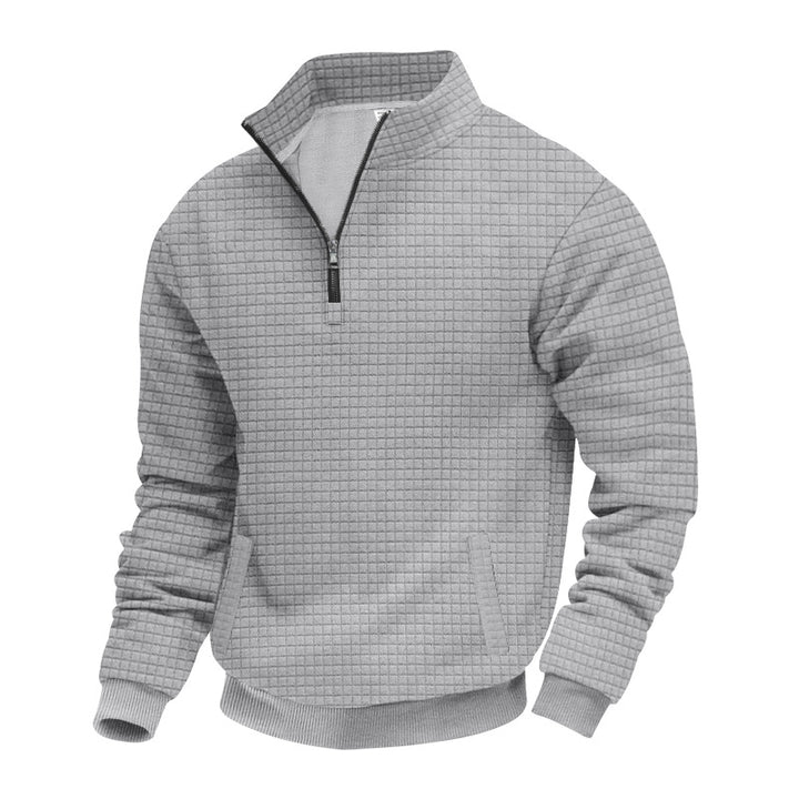 Men's waffle texture half-zip pullover with stand-up collar and subtle side pockets Mune Fashion