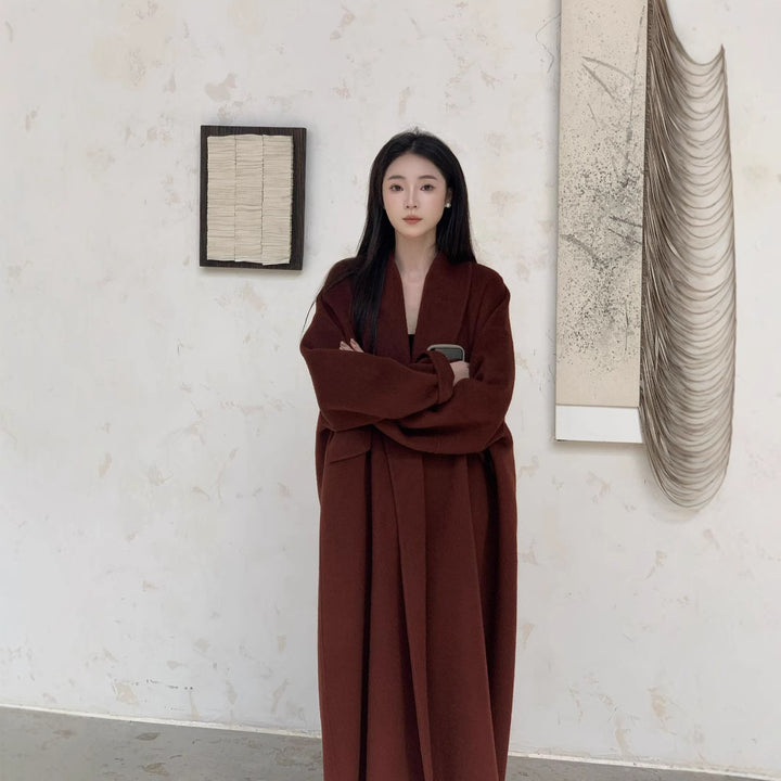 Women's Oversized Wool Coat with Classic Notch Lapel Mune Fashion