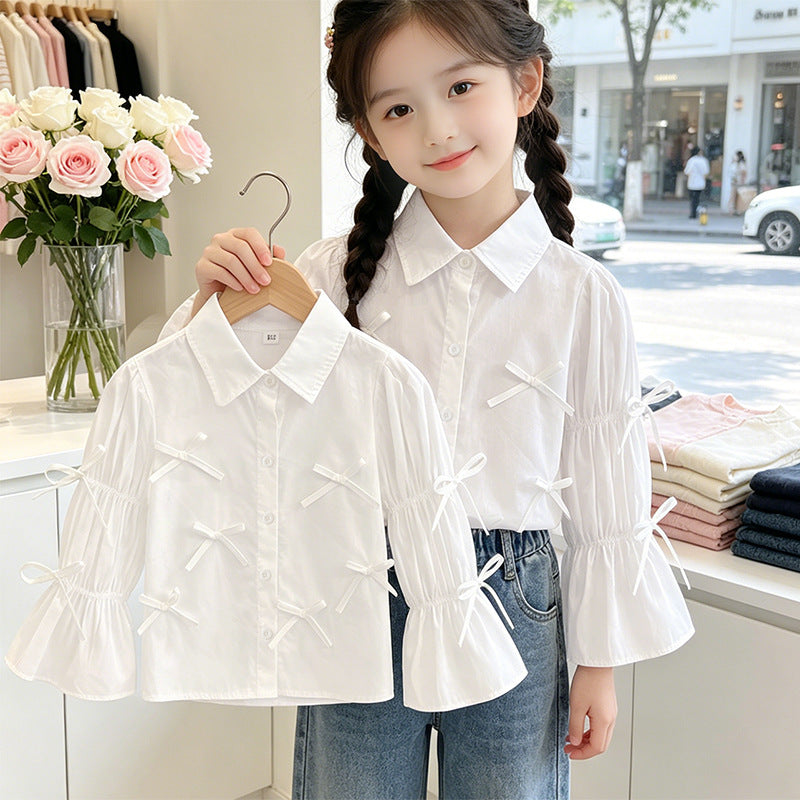 Girl's blouse with ruffle details and bow Mune Fashion