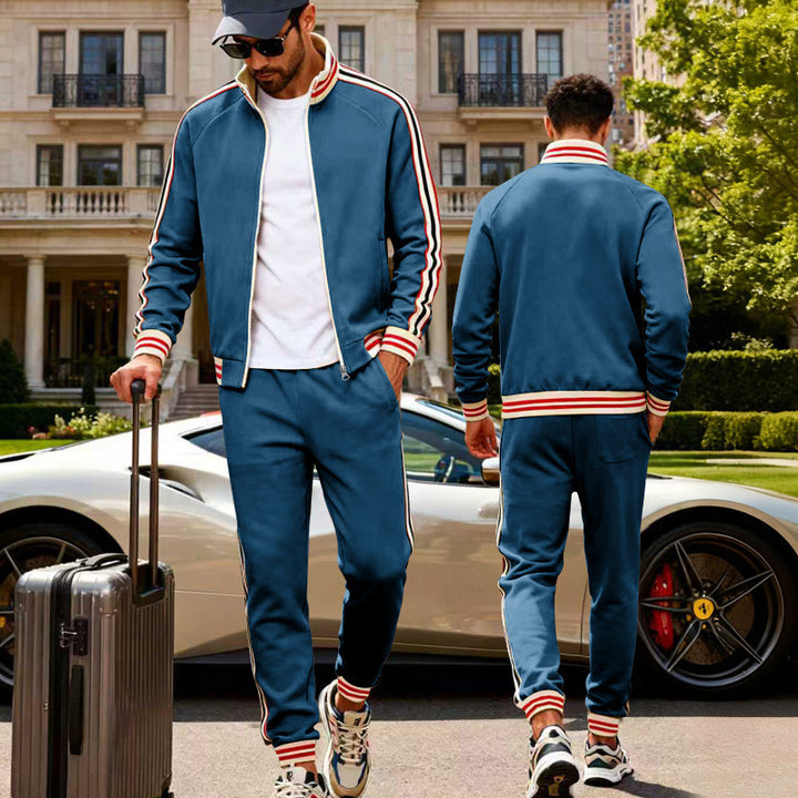 Men's sporty tracksuit with contrast stripes and ribbed cuffs Mune Fashion