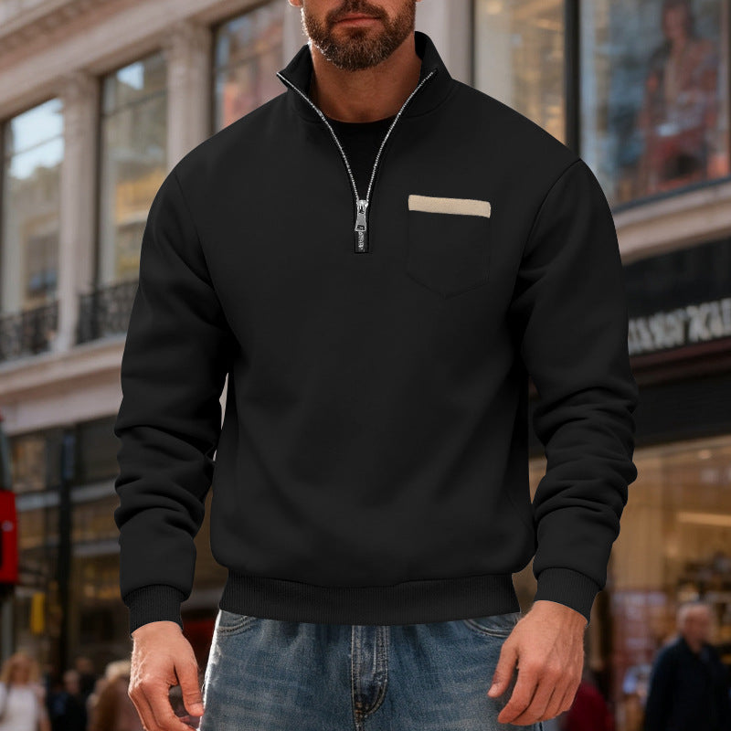 Men's nan sweatshirt with half zipper, stand-up collar, and chest pocket Mune Fashion