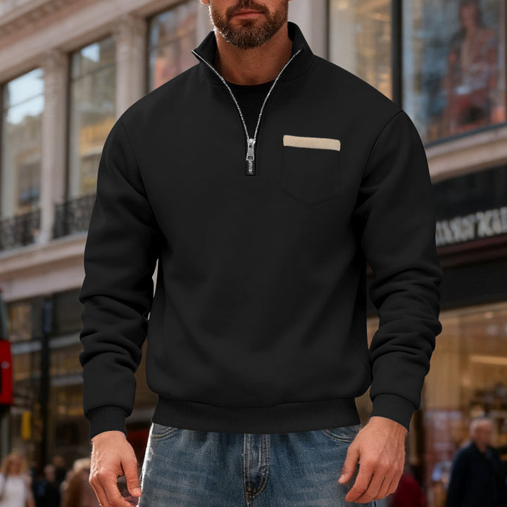 Men's nan sweatshirt with half zipper, stand-up collar, and chest pocket Mune Fashion