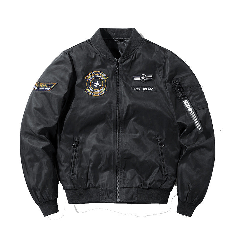 Men's lightweight water-repellent flight bomber jacket with embroidered airplane patches and side pocket on the arm Mune Fashion