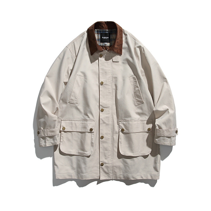 Men's Waxed Coated Outdoor Coat with Cord Collar Mune Fashion