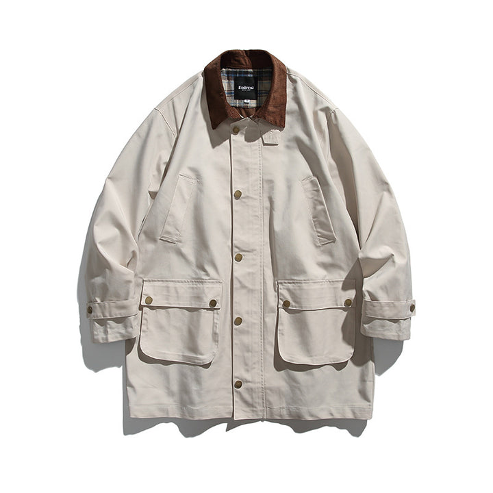 Men's Waxed Coated Outdoor Coat with Cord Collar Mune Fashion