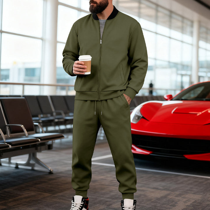 Men's sporty leisure suit made of soft cotton blend with zip jacket and elastic jogging pants Mune Fashion