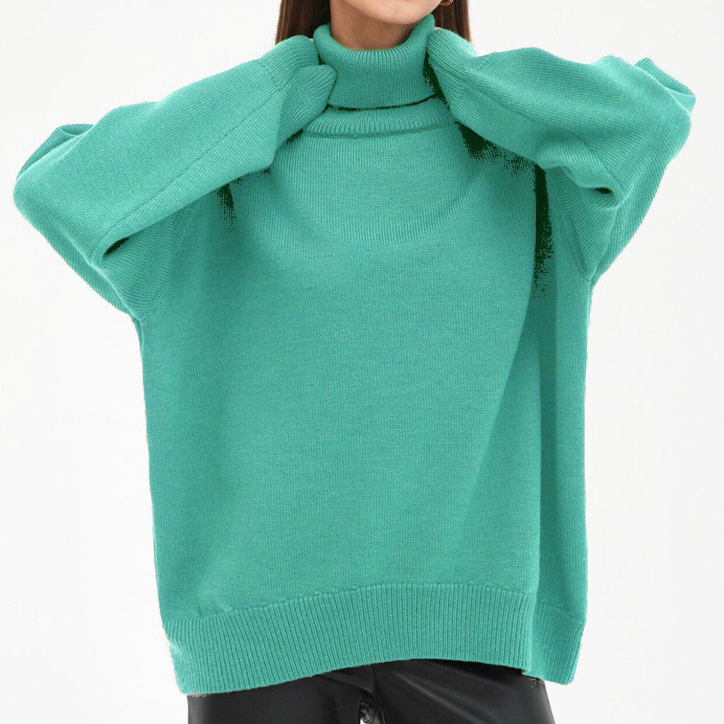 Women's Oversized Turtleneck Sweater with Ribbed Texture Mune
