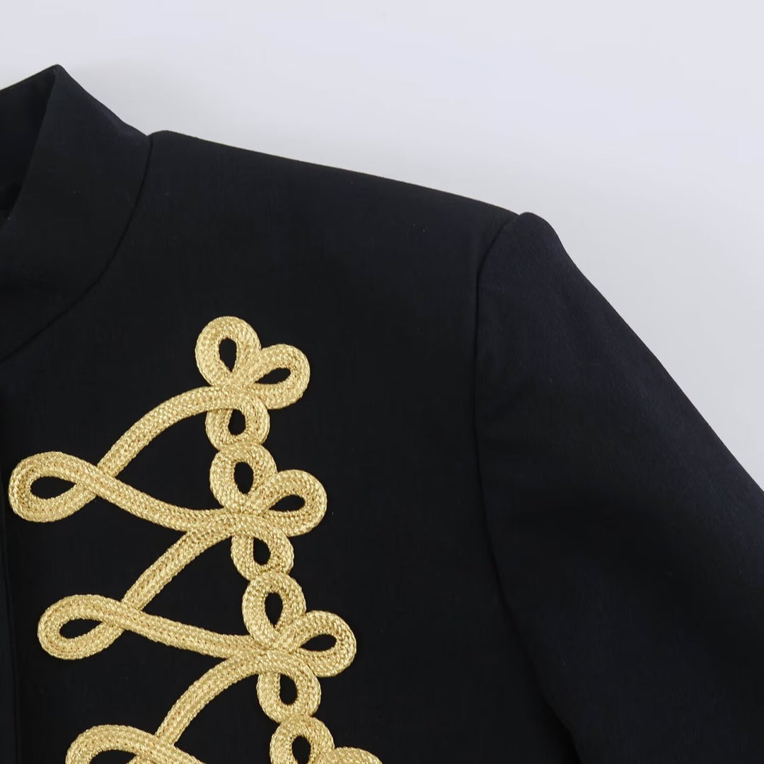 Women's short jacket in sailor style with gold cord application and stand-up collar Drune