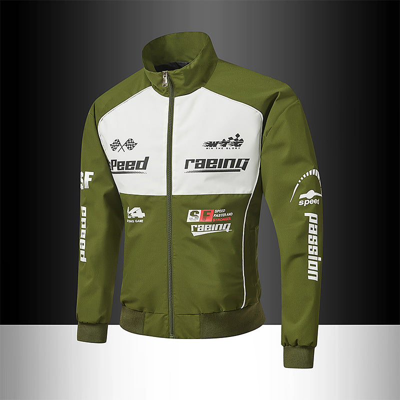 Men's track jacket in motorsport look with logo prints and stand-up collar Mune Fashion