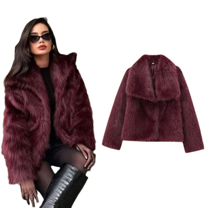 Women's Short Faux Fur Jacket in Bolero Style with Extra Soft Shawl Collar Mune Fashion