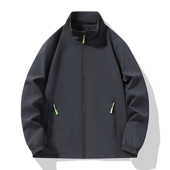 Men's Minimalist Softshell Outdoor Jacket with Stand-Up Collar, Wind and Water Resistant Membrane and Fluorescent Zipper Pulls Mune Fashion