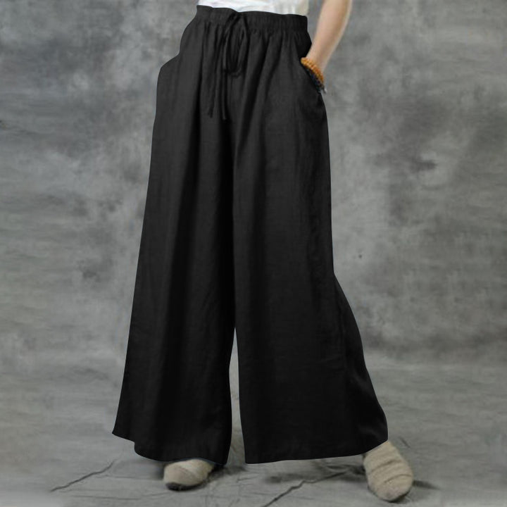 Women's wide linen pants with high waist and drawstring Mune Fashion