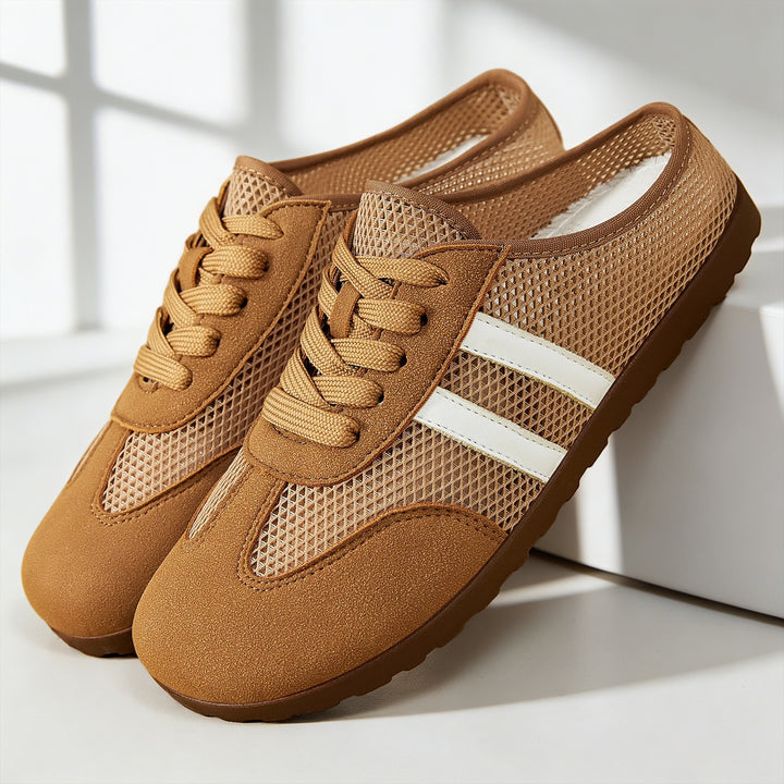 Ladies' breathable slip-on mule sneakers with mesh upper and suede trim Mune Fashion