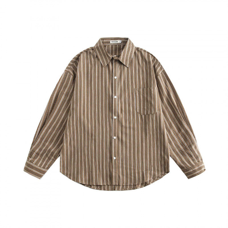 Unisex Oversized Shirt in Striped Relaxed Fit with Chest Pocket and Curved Hem Mune Fashion