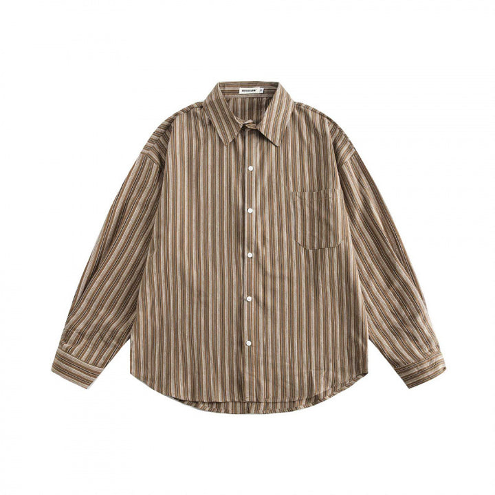 Unisex Oversized Shirt in Striped Relaxed Fit with Chest Pocket and Curved Hem Mune Fashion