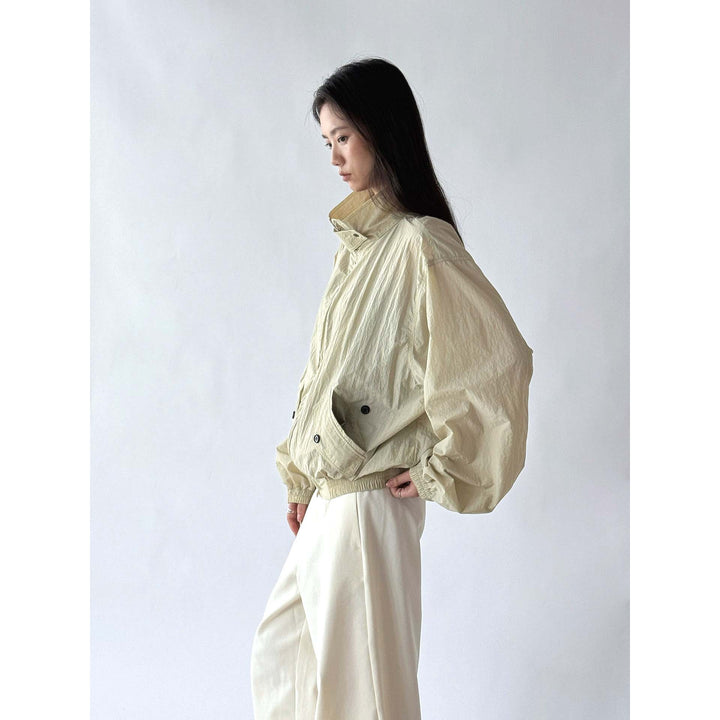 Women Light Oversize Packable Shell Jacket with Stand-Up Collar and Ribbed Cuffs Mune Fashion