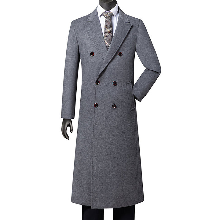 Men's Double-Breasted Long Wool Coat with Notched Lapel Mune Fashion