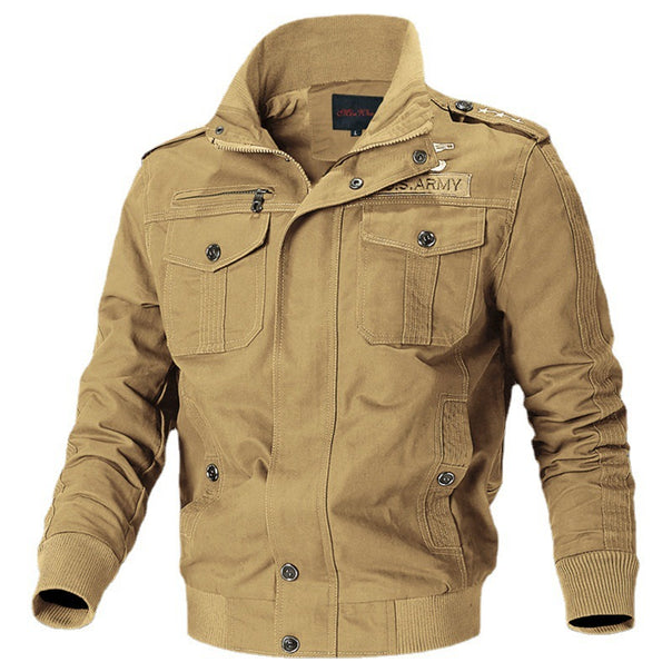 Men's Canvas Pilot Jacket with Shoulder Piping, Zipper Placket and Utility Flap Pockets Mune Fashion