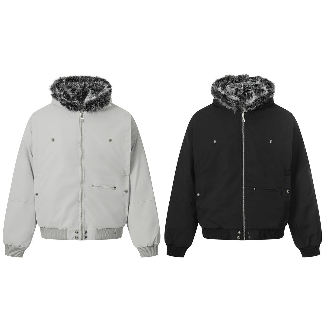 Men's Short Boxy Bomber Jacket in Aviator Look with Removable Faux Fur Collar Mune Fashion