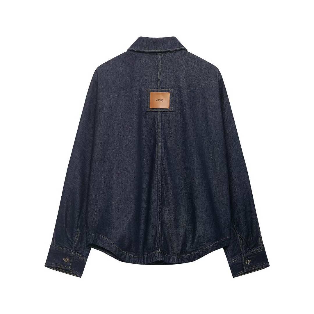 Women's Oversized Denim Jacket with Patch Pockets and Decorative Stitches Mune Fashion