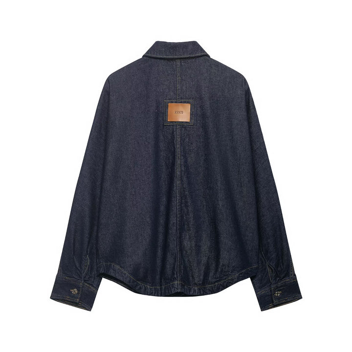Women's Oversized Denim Jacket with Patch Pockets and Decorative Stitches Mune Fashion