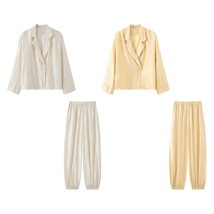 Women Lightweight Pajama Set with Shawl Collar Jacket and Elastic Waist Pants Mune Fashion