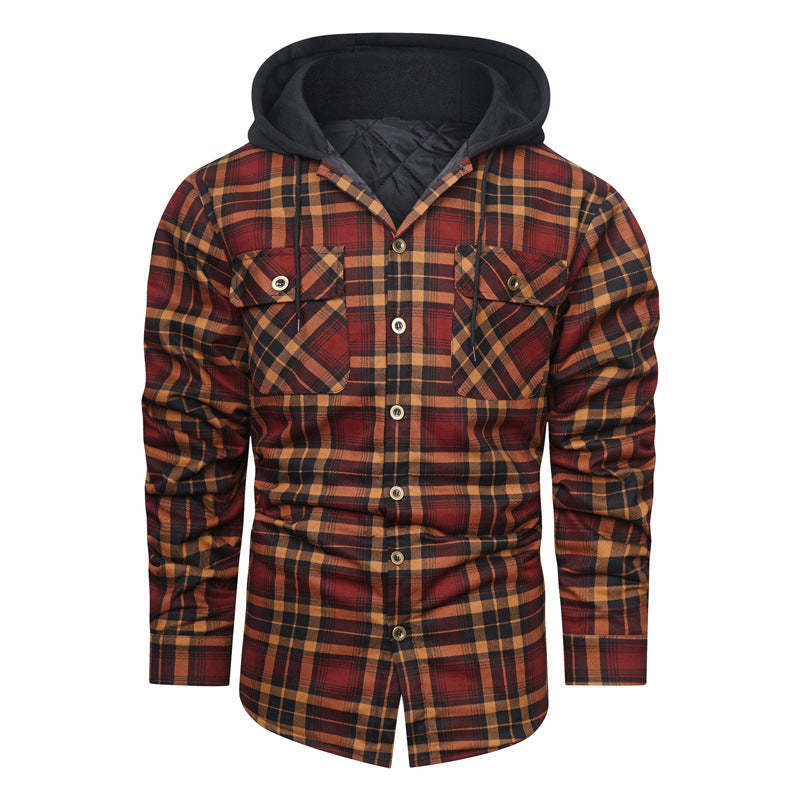 Men's hooded shirt jacket in check pattern with quilted lining Mune Fashion