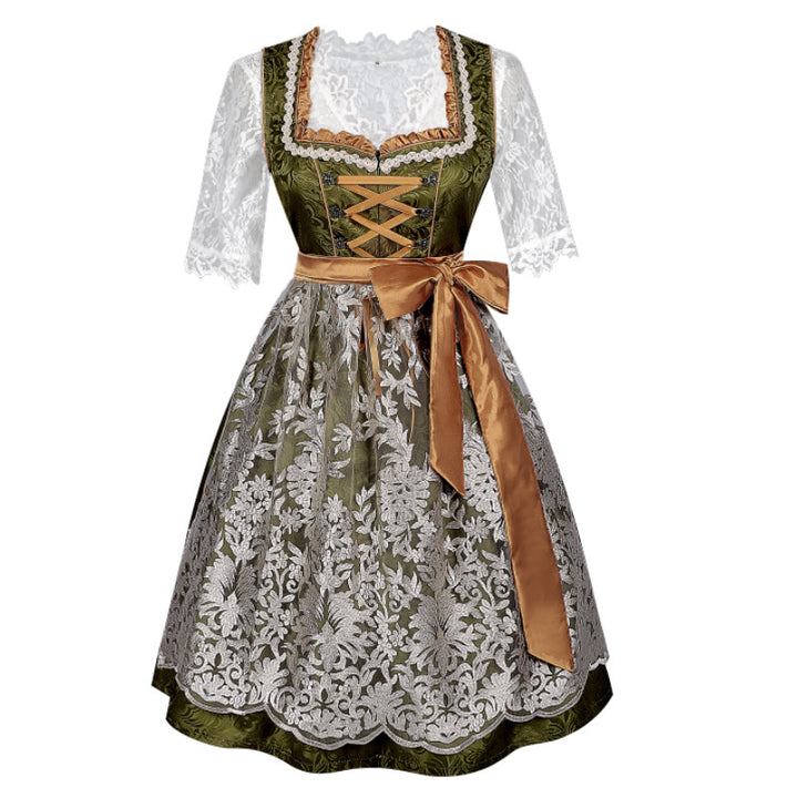 Women's traditional dirndl dress with lace blouse and embroidered apron Mune Fashion