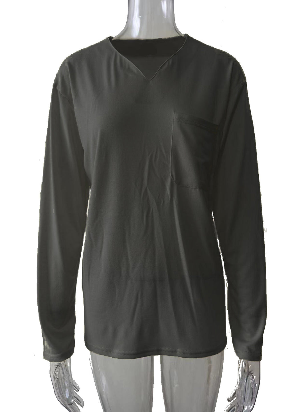 Women nan legeres Long-sleeve shirt with V-notch neckline, chest pocket, and relaxed oversized fit Mune Fashion