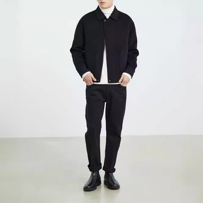Men's Boxy Wool Blend Zip Jacket with Concealed Button Placket and Round Patch Pockets Mune Fashion