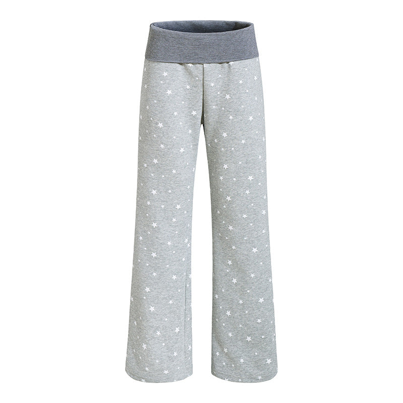 Women's lounge pants with wide leg, high ribbed waistband and star print Mune Fashion