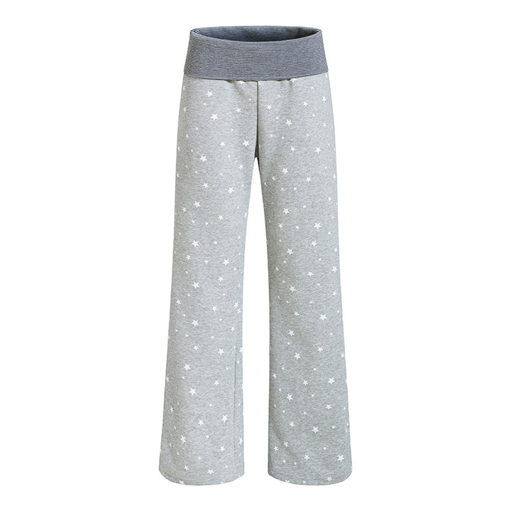 Women's lounge pants with wide leg, high ribbed waistband and star print Mune Fashion