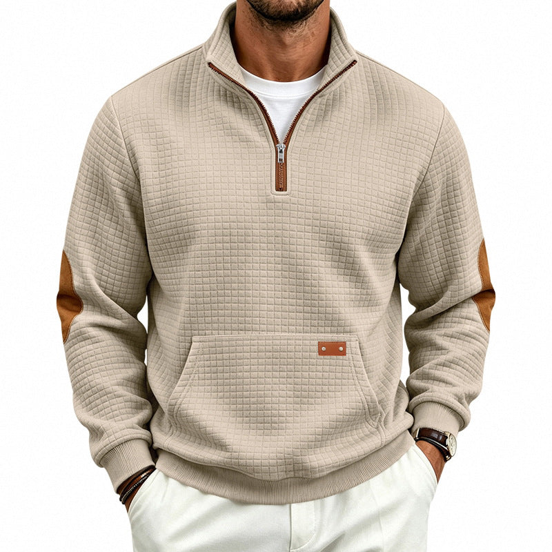 Men's quilted structure pullover with half zip, elbow patches, and kangaroo pocket Mune Fashion