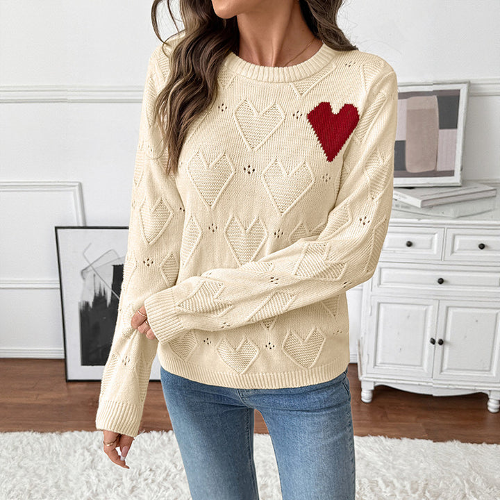 Women's Playful Knit Sweater with Heart Design Mune Fashion