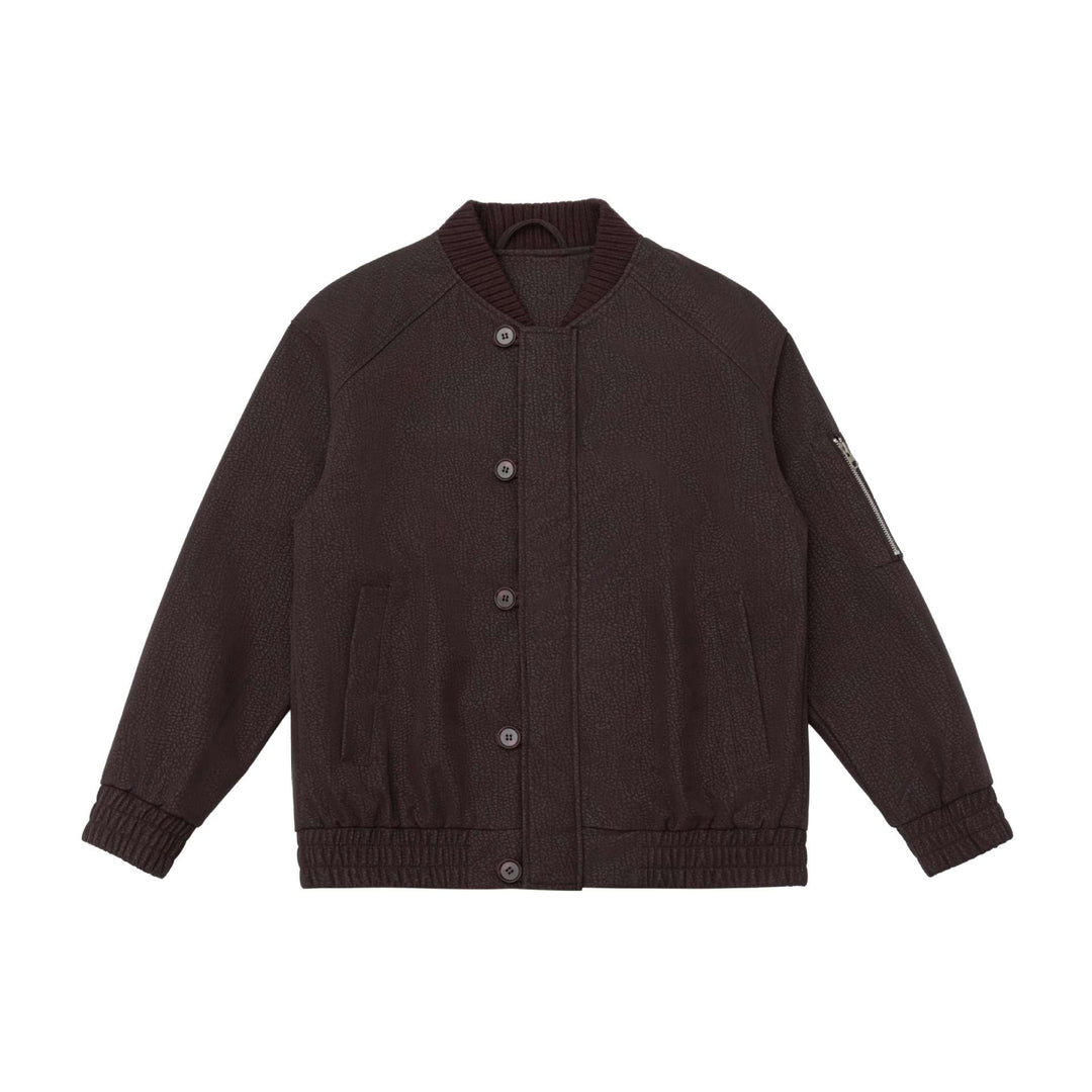 Unisex short bomber jacket with textured suede look and ribbed collar Mune Fashion