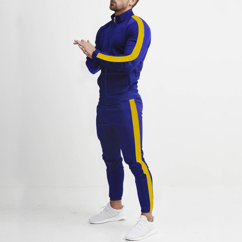 Men's retro striped zip training set with stand-up collar and tapered jogging pants Mune Fashion