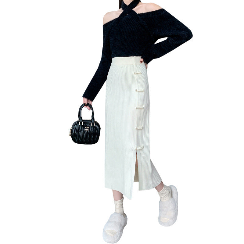 Ladies Elegant and sophisticated knitted skirt with side slit Mune Fashion