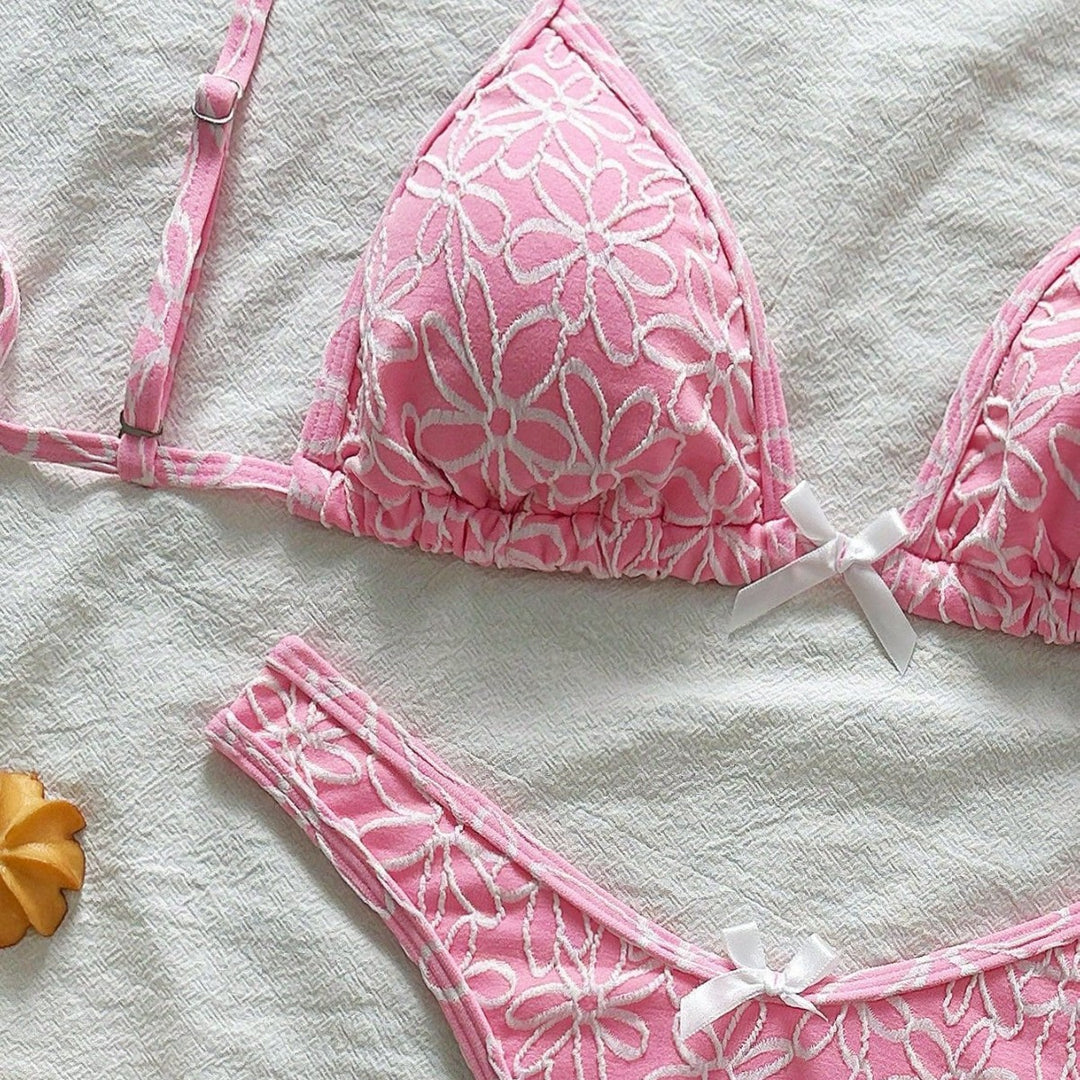 Women Playful Triangle Bikini with Floral Appliqués Mune Fashion