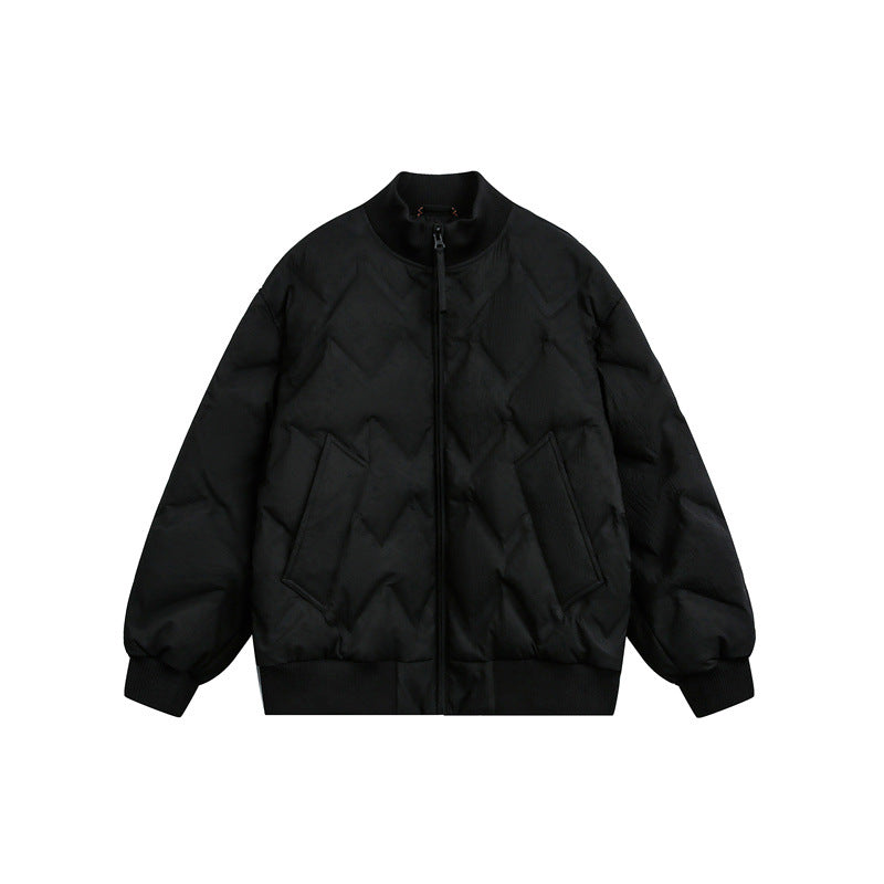 Men's Oversized Quilted Jacket with Ribbed Collar and Zigzag Stitching Mune Fashion