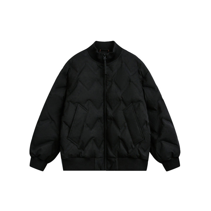 Men's Oversized Quilted Jacket with Ribbed Collar and Zigzag Stitching Mune Fashion