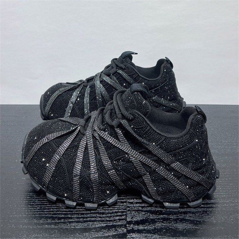 Women's Glittering Outdoor Sneakers with Sculpted Outsole and Elastic Strap Design Mune Fashion