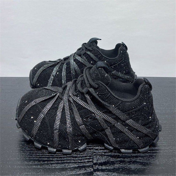Women's Glittering Outdoor Sneakers with Sculpted Outsole and Elastic Strap Design Mune Fashion