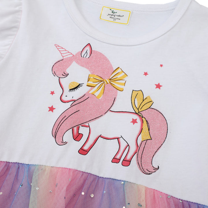 Girls tulle dress with unicorn application and colorful glitter tulle Mune Fashion
