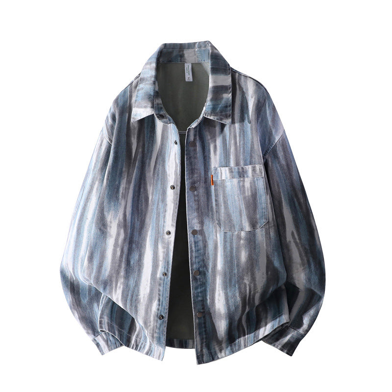 Men's oversized shirt jacket in watercolor stripe look with breast pocket & soft cotton blend Mune Fashion