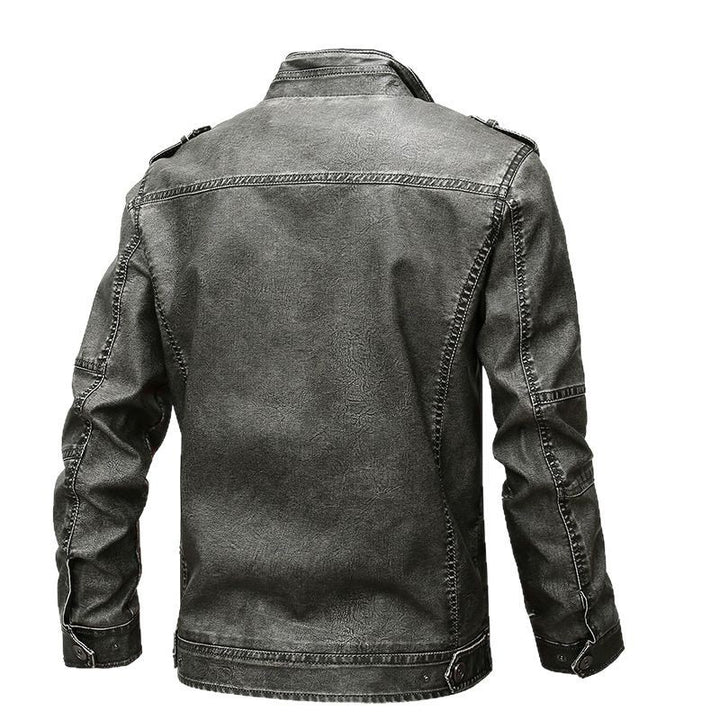 Men's vintage-inspired biker jacket in leather look with utility pockets and stand-up collar Mune Fashion