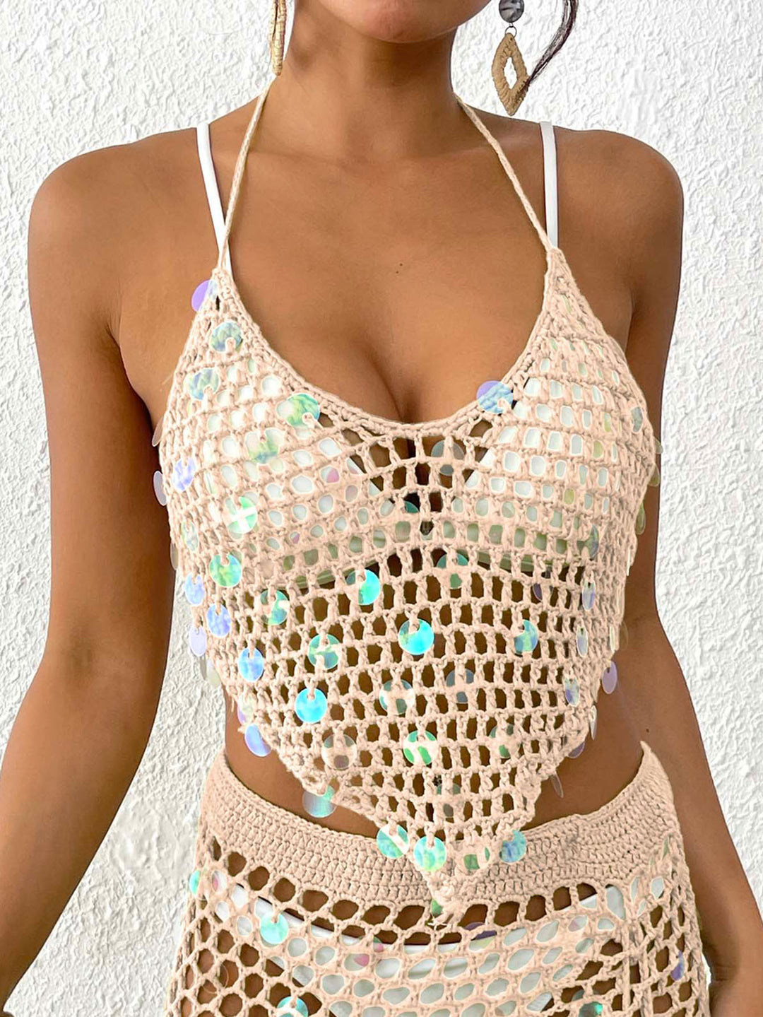 Women’s Crochet Top with Colorful Sequins Mune Fashion