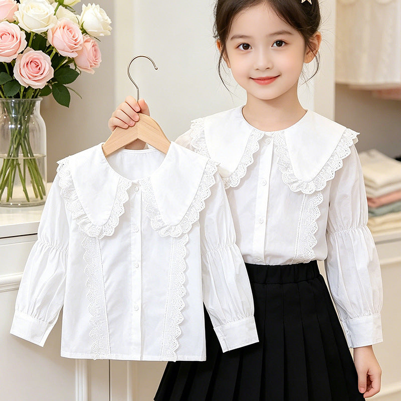 Girls' blouse with large collar and romantic ruffles Mune Fashion